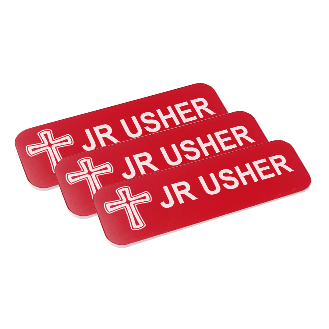Jr Usher 1 x 3" Name Tag/Badge, Cross Design (3 Pack)