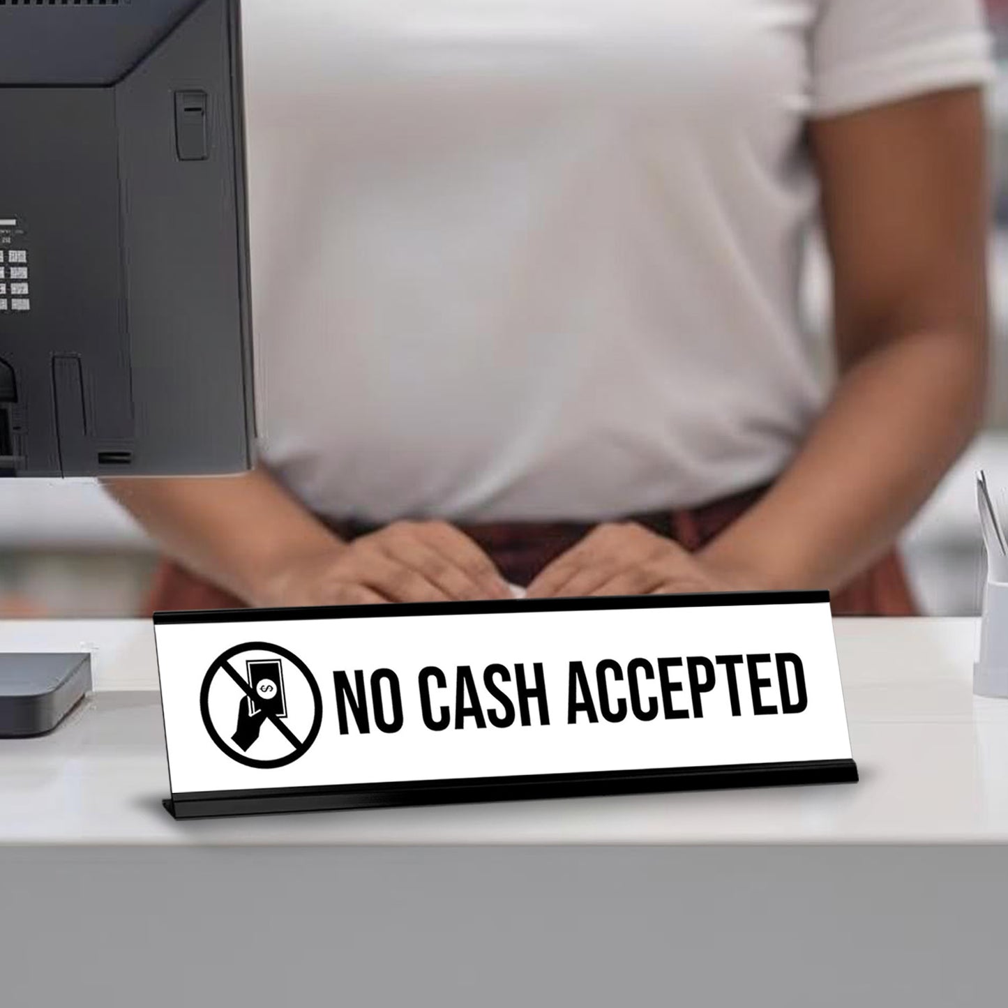 No Cash Accepted Black Frame, Desk Sign (2x8")