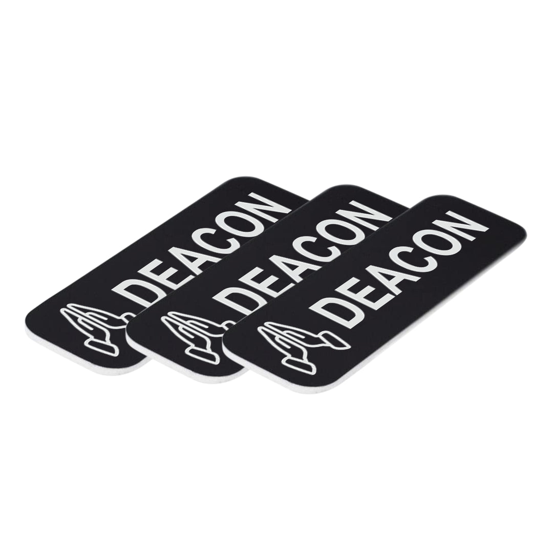 Deacon, 1 x 3" Name Tag/Badge, Praying Hands Design (3 Pack)
