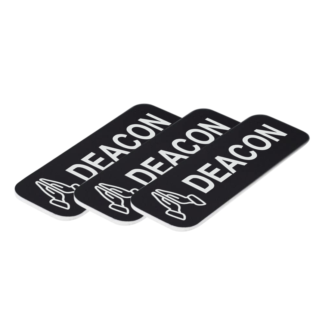 Deacon, 1 x 3" Name Tag/Badge, Praying Hands Design (3 Pack)