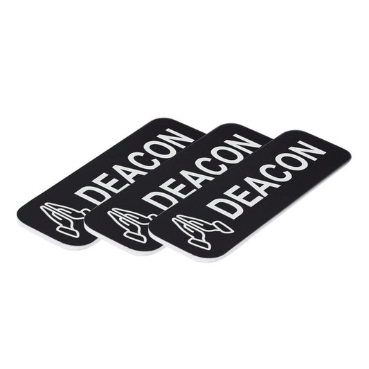 Deacon, 1 x 3" Name Tag/Badge, Praying Hands Design (3 Pack)