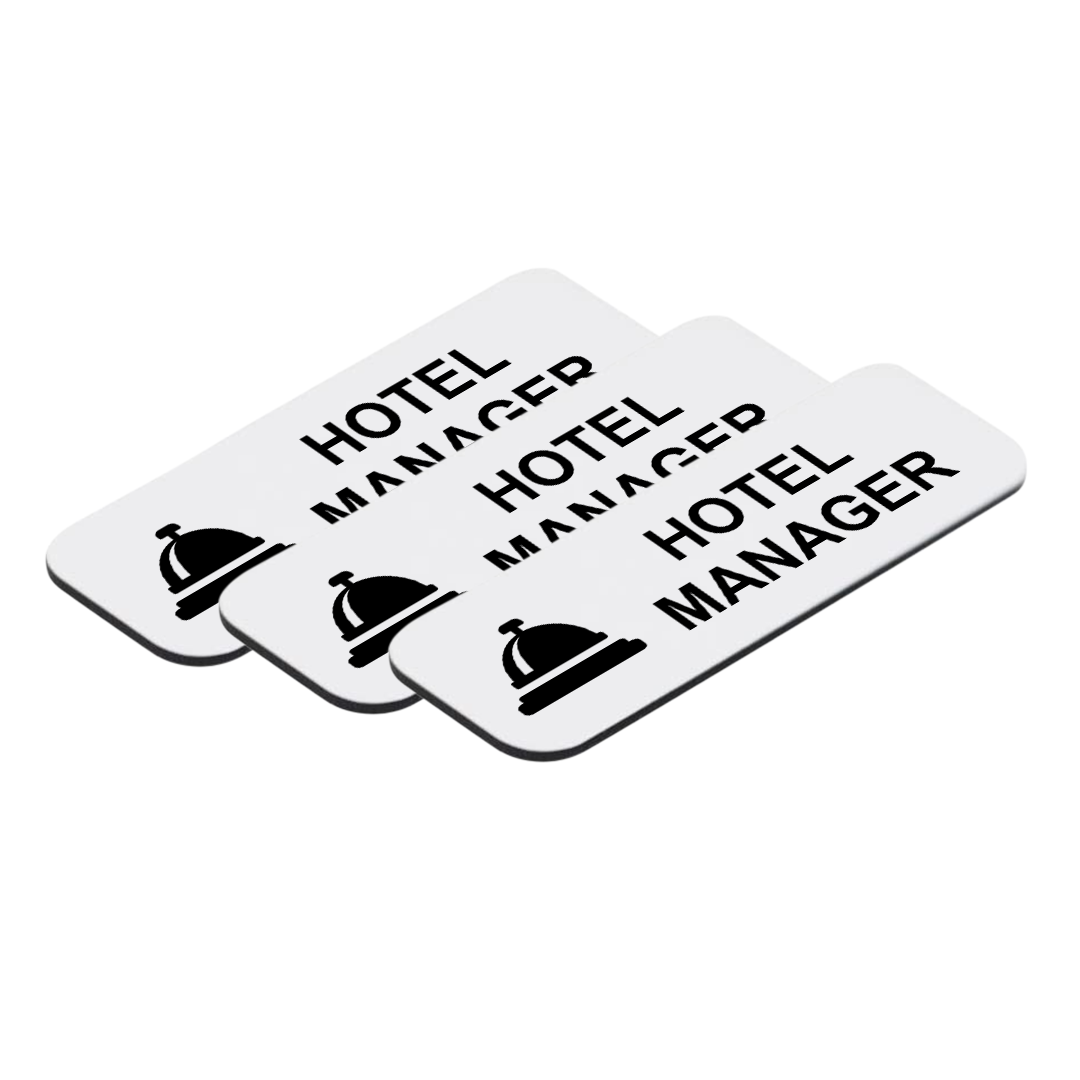 Hotel Manager (Bell) 1 x 3" Name Tag/Badge, (3 Pack)