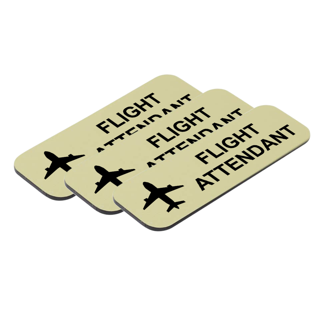 Flight Attendant 1 x 3" Name Tag/Badge, (3 Pack)