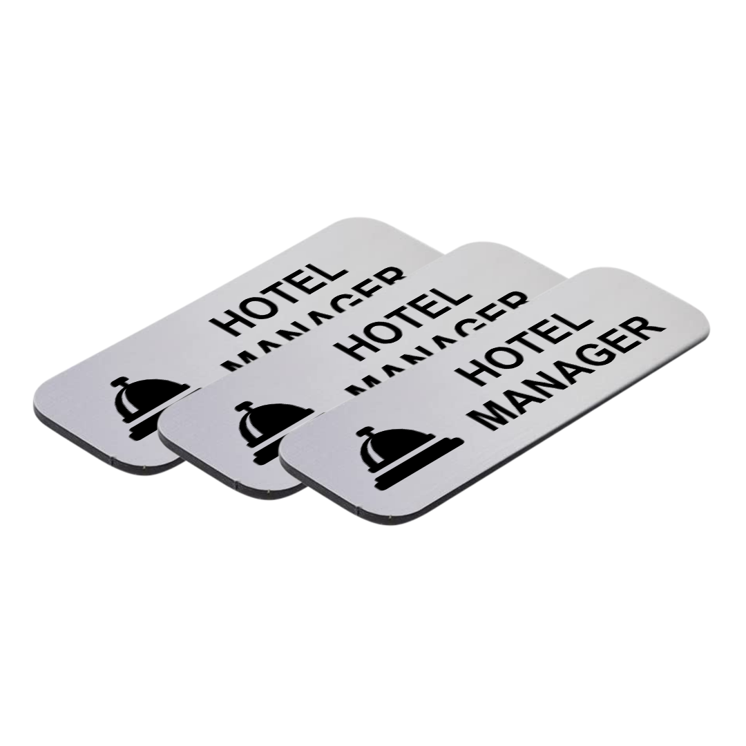 Hotel Manager (Bell) 1 x 3" Name Tag/Badge, (3 Pack)