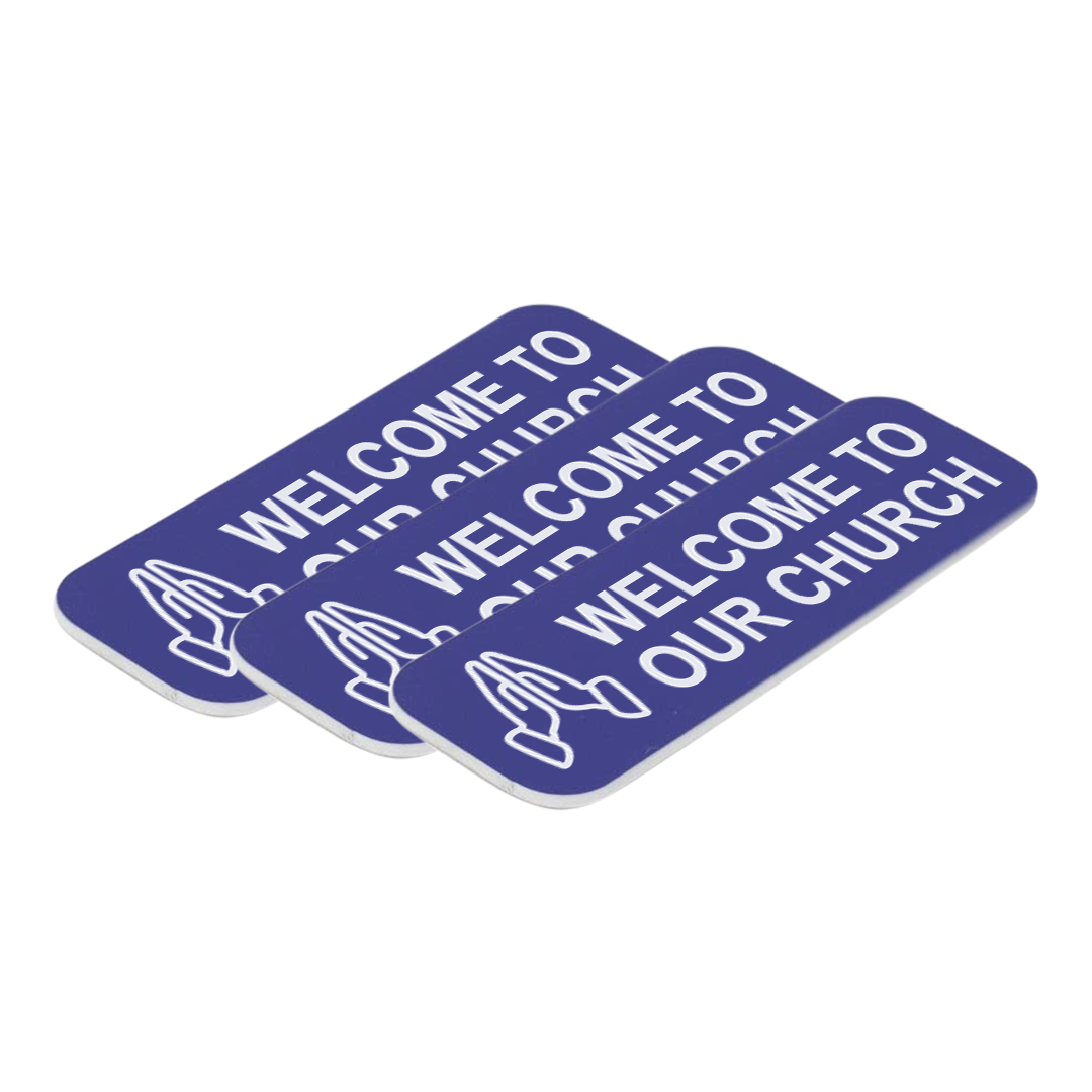 Welcome To Our Church 1 x 3" Name Tag/Badge, Praying Hands Design (3 Pack)