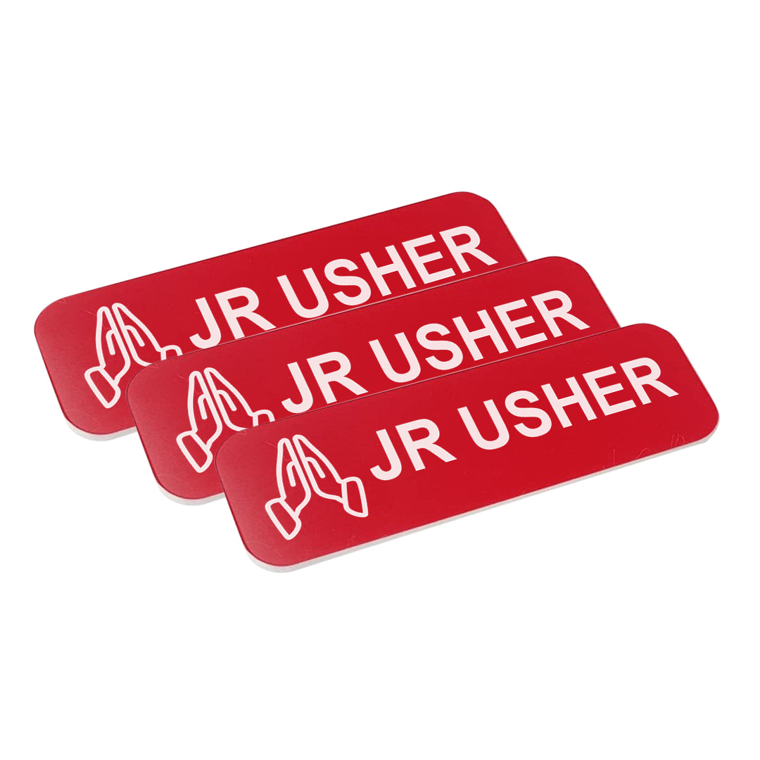 Jr Usher 1 x 3" Name Tag/Badge, Praying Hands (3 Pack)