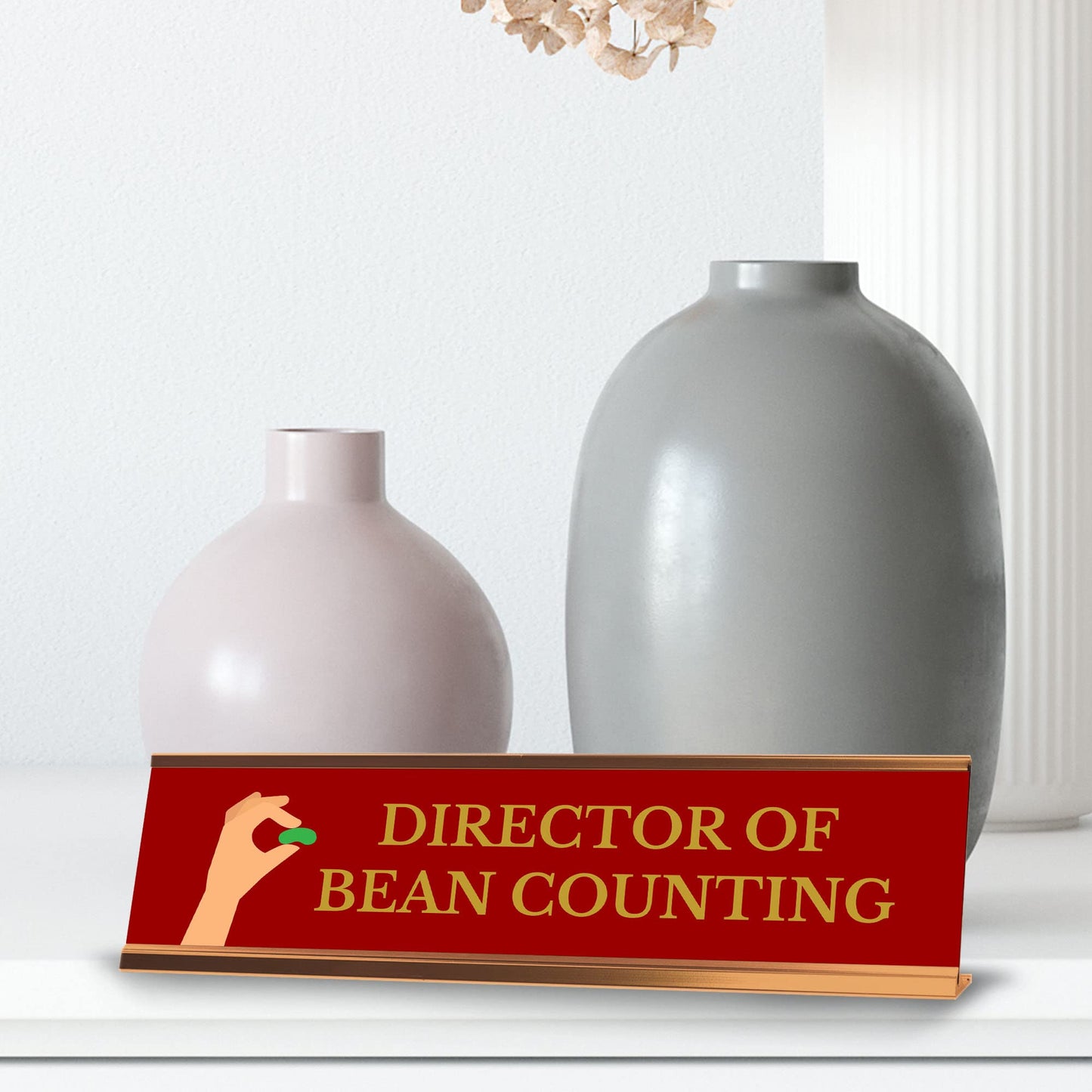 Director of Bean Counting, Rose Gold Frame, Desk Sign (2x8)