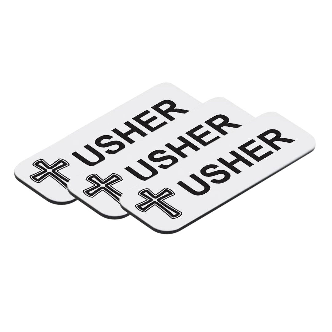 Usher 1 x 3" Name Tag/Badge, Cross Design (3 Pack)