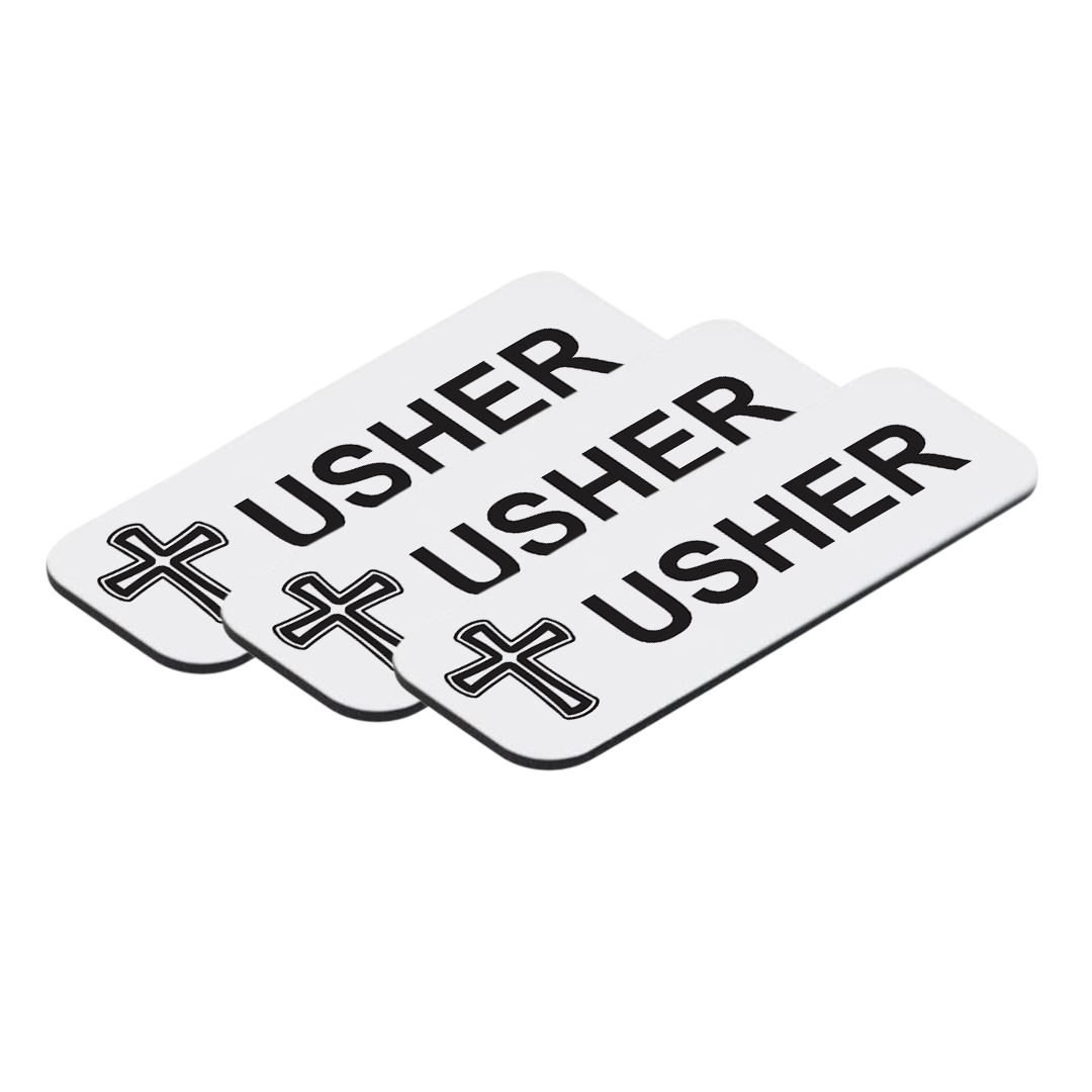 Usher 1 x 3" Name Tag/Badge, Cross Design (3 Pack)