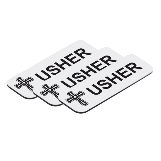 Usher 1 x 3" Name Tag/Badge, Cross Design (3 Pack)