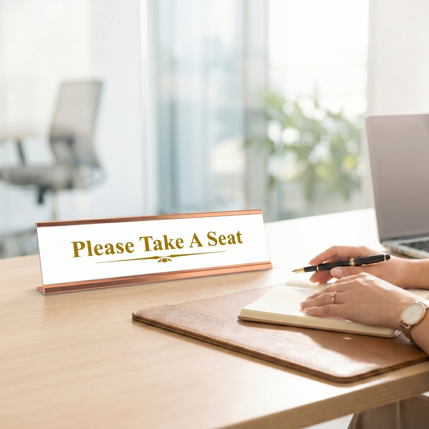 Please Take A Seat, Classy Gold Frame Desk Sign (2 x 8")