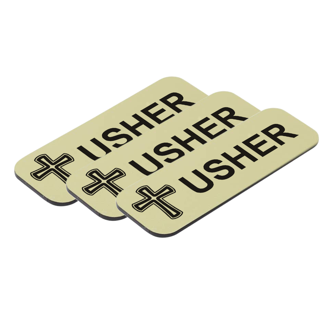 Usher 1 x 3" Name Tag/Badge, Cross Design (3 Pack)