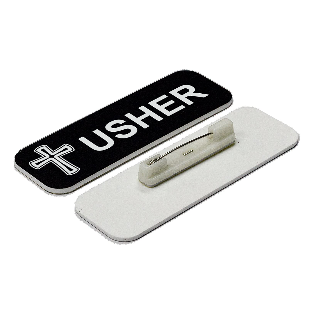 Usher 1 x 3" Name Tag/Badge, Cross Design (3 Pack)