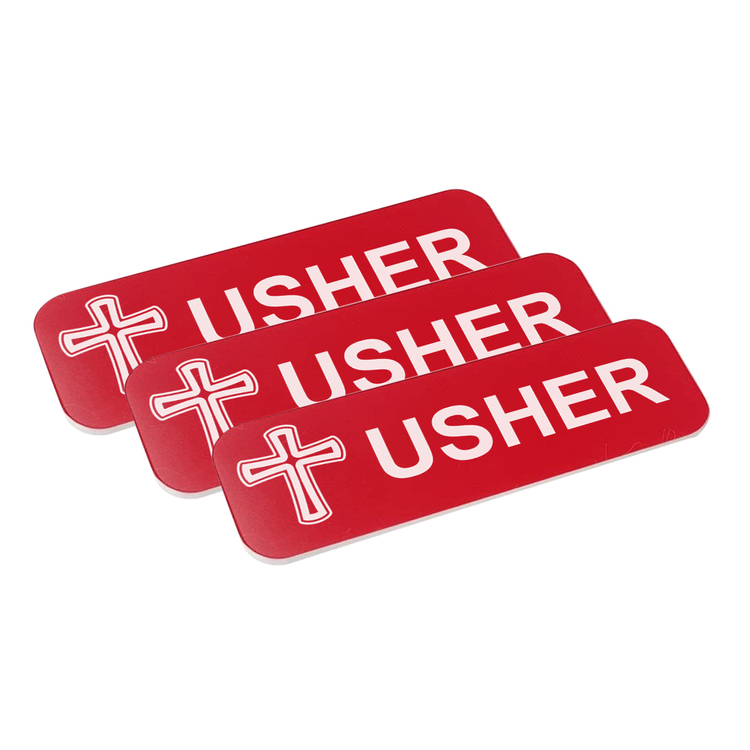 Usher 1 x 3" Name Tag/Badge, Cross Design (3 Pack)