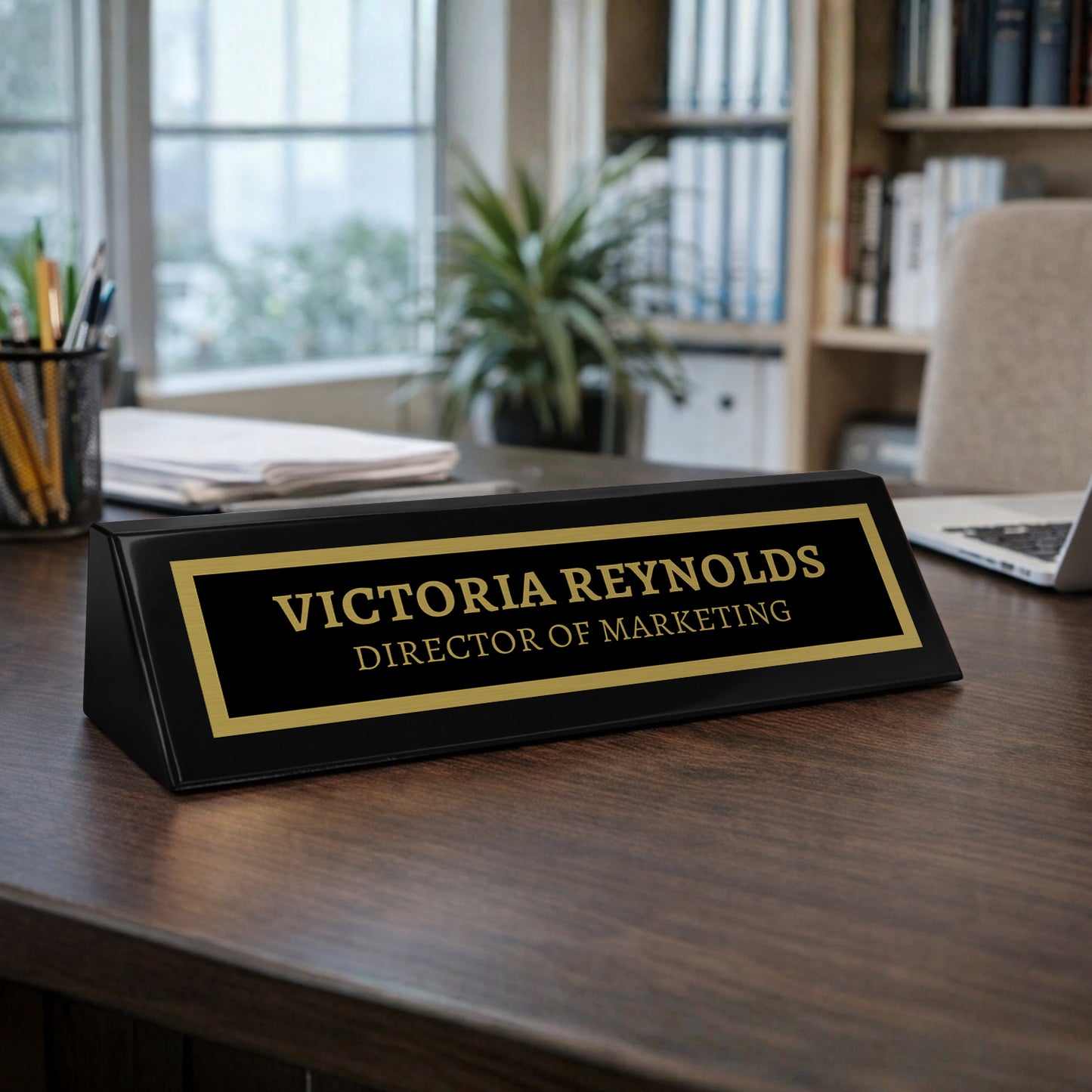 Black Piano Finish Desk Name Plate