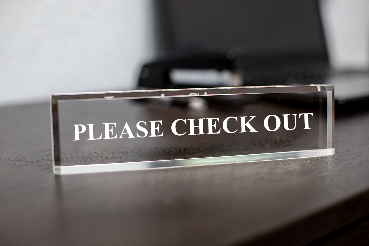 Acrylic Desk Plate, Please Check Out 2" x 8" - Office Desk Accessories Décor