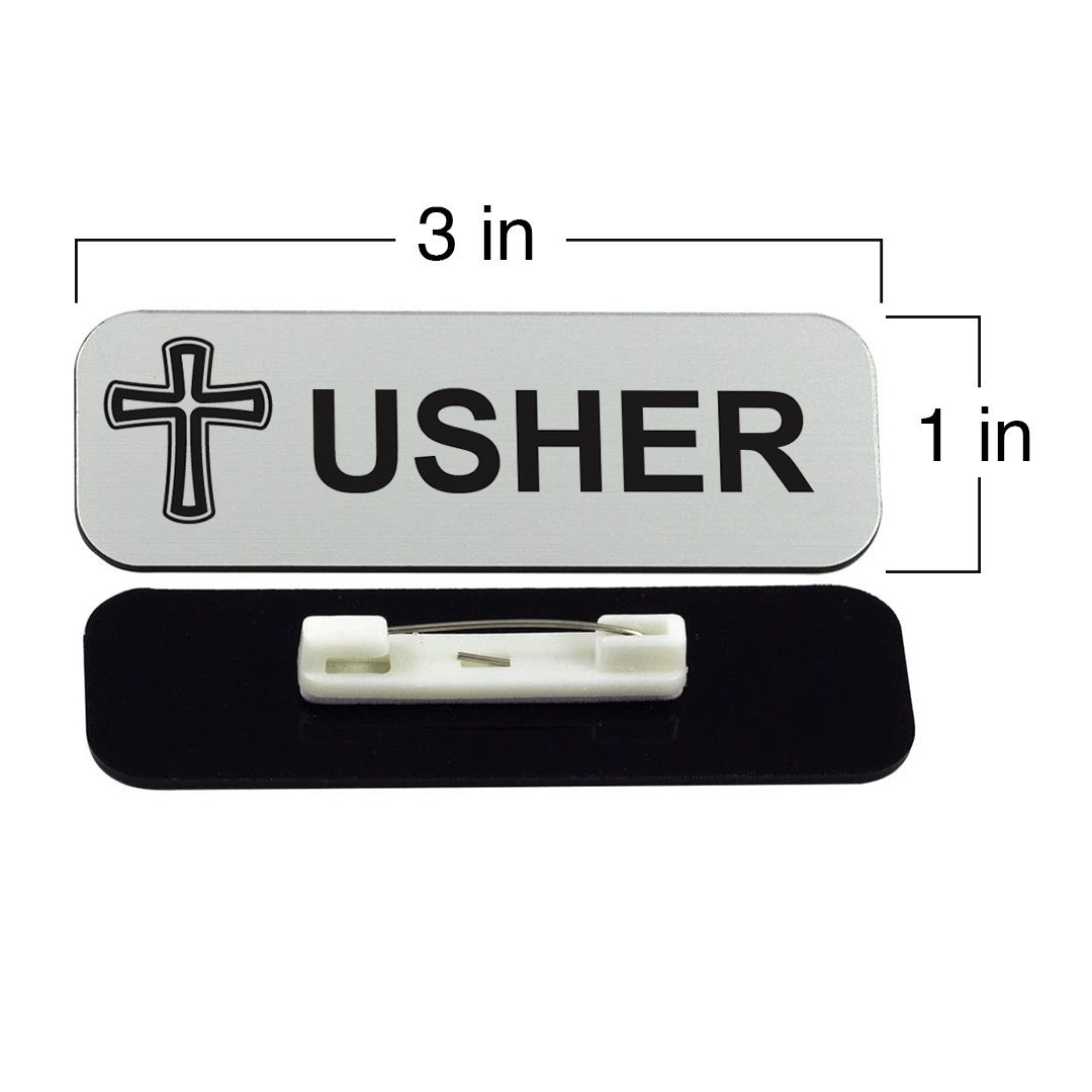 Usher 1 x 3" Name Tag/Badge, Cross Design (3 Pack)