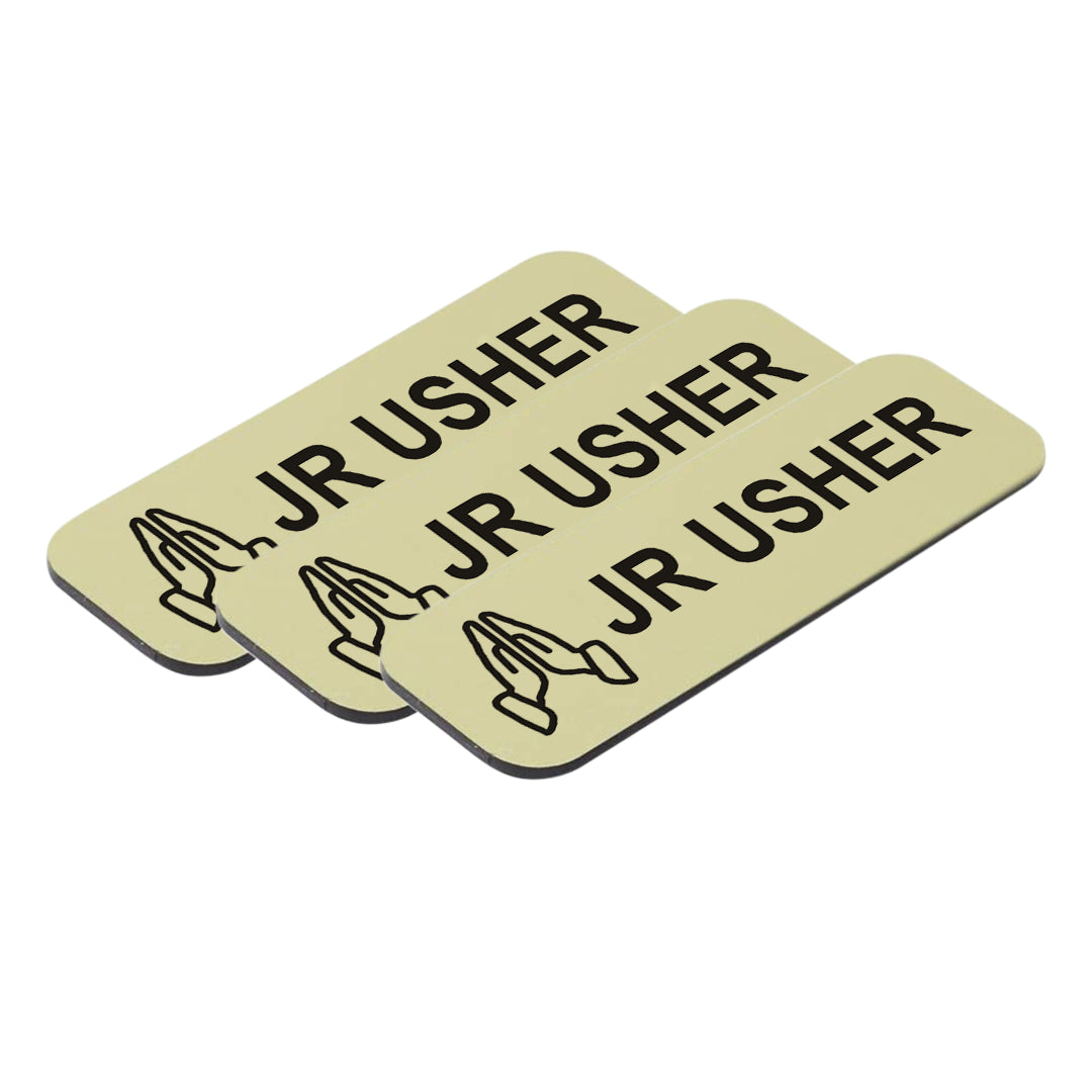 Jr Usher 1 x 3" Name Tag/Badge, Praying Hands (3 Pack)