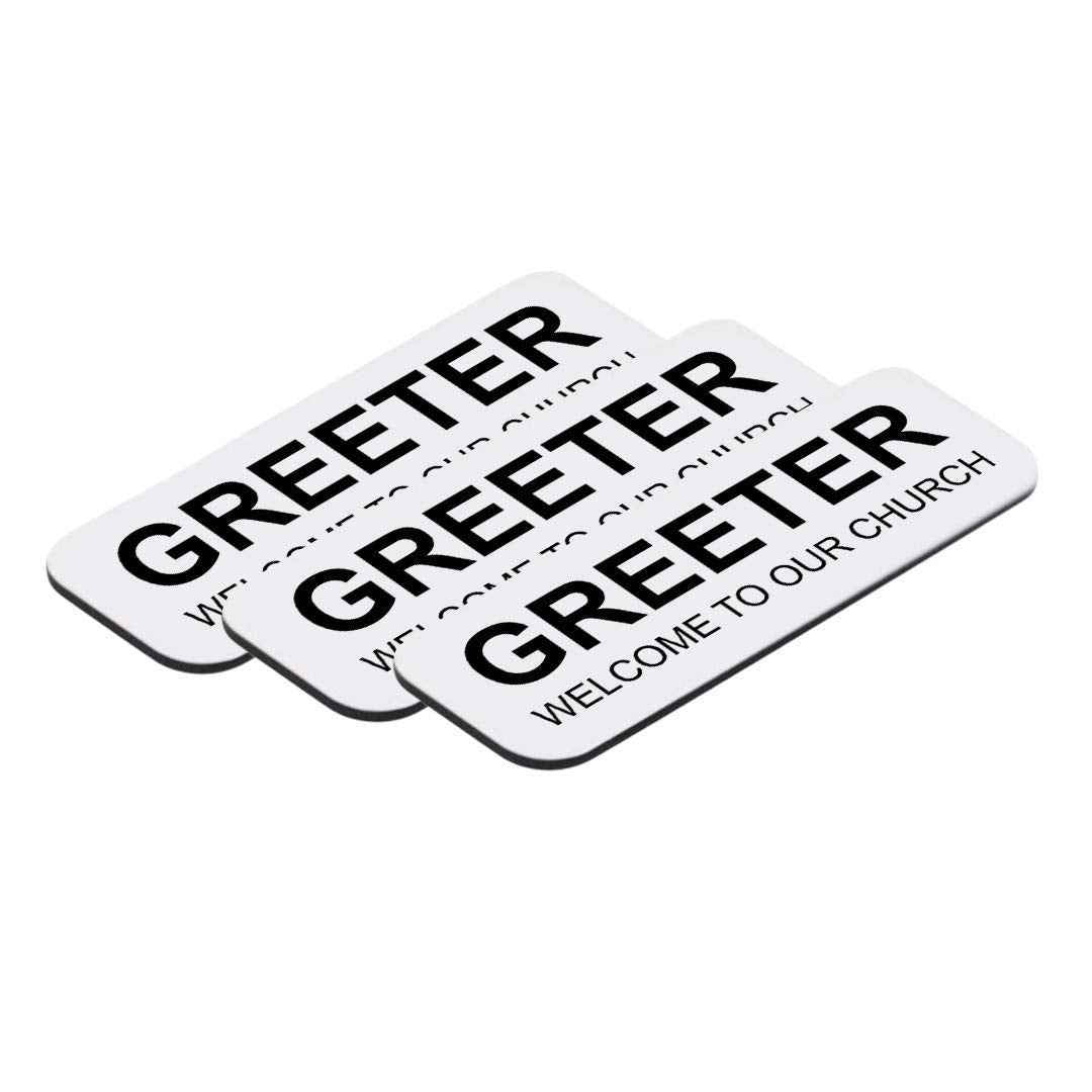 Greeter Welcome To Our Church 1 x 3" Name Tag (3 Pack)