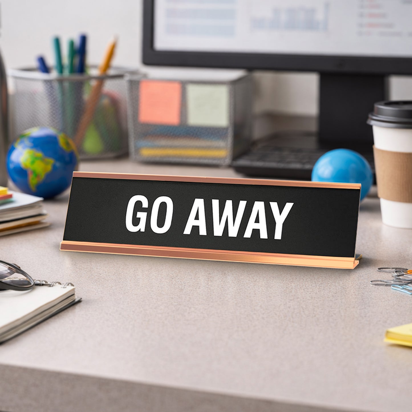 GO AWAY Novelty Desk Sign