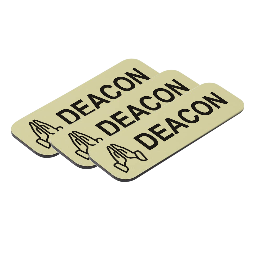 Deacon, 1 x 3" Name Tag/Badge, Praying Hands Design (3 Pack)