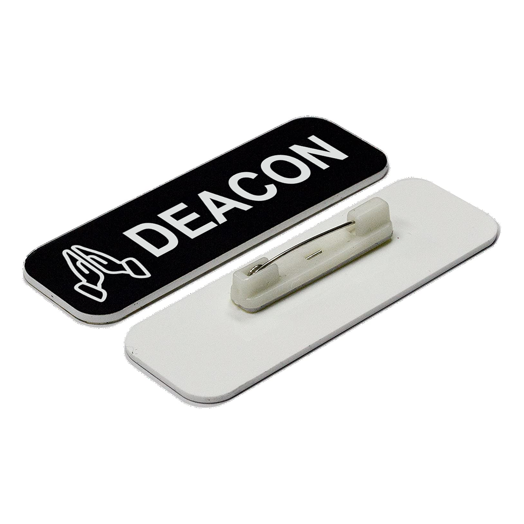 Deacon, 1 x 3" Name Tag/Badge, Praying Hands Design (3 Pack)