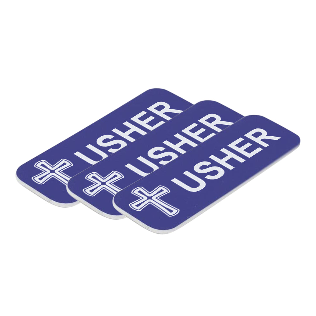 Usher 1 x 3" Name Tag/Badge, Cross Design (3 Pack)