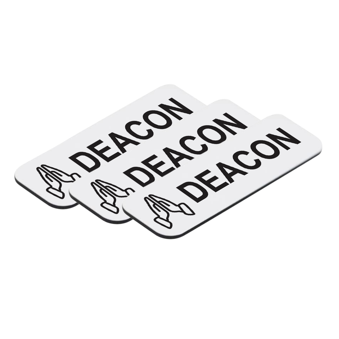 Deacon, 1 x 3" Name Tag/Badge, Praying Hands Design (3 Pack)