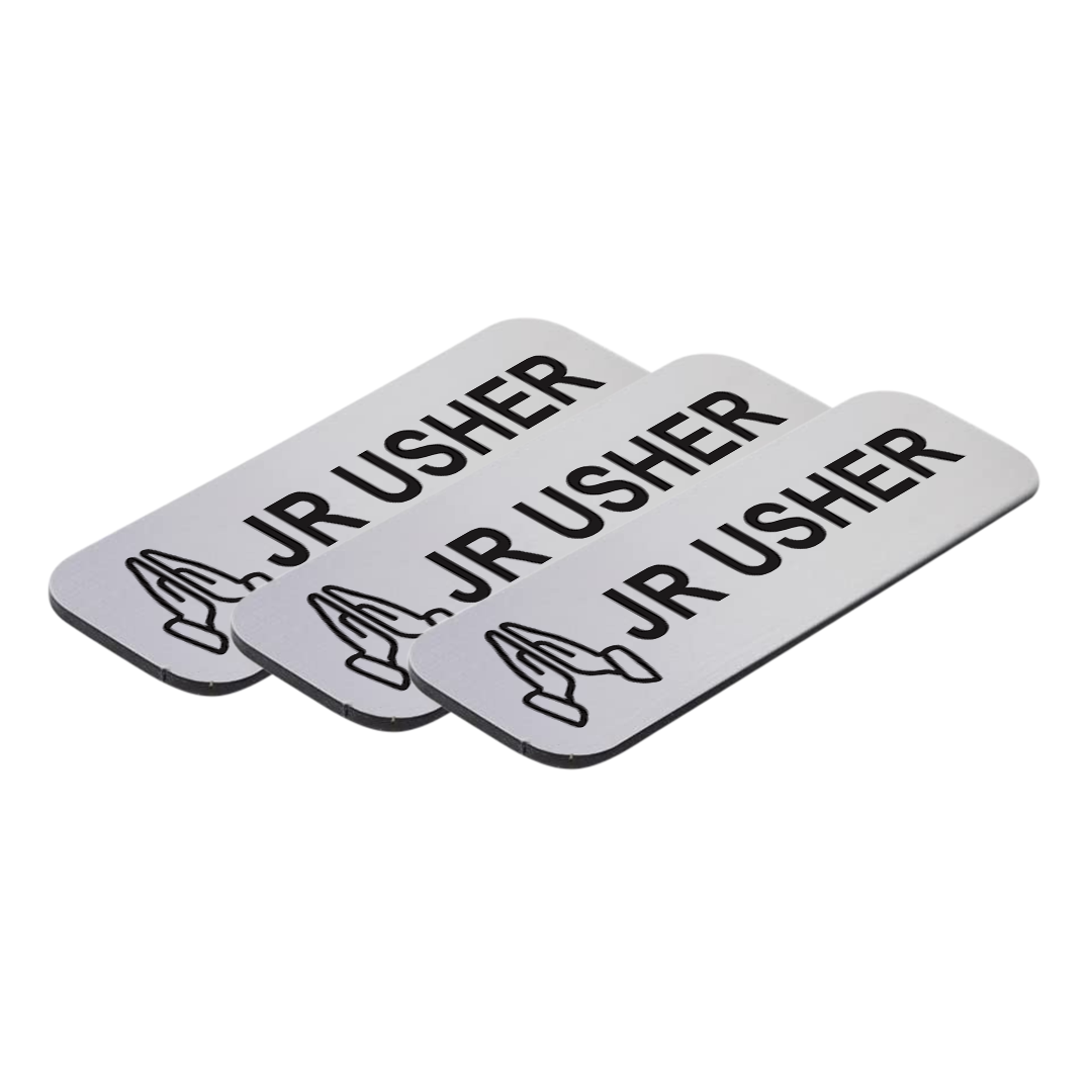 Jr Usher 1 x 3" Name Tag/Badge, Praying Hands (3 Pack)