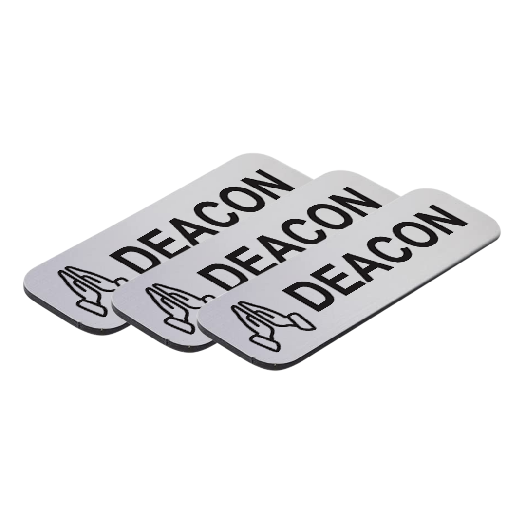 Deacon, 1 x 3" Name Tag/Badge, Praying Hands Design (3 Pack)