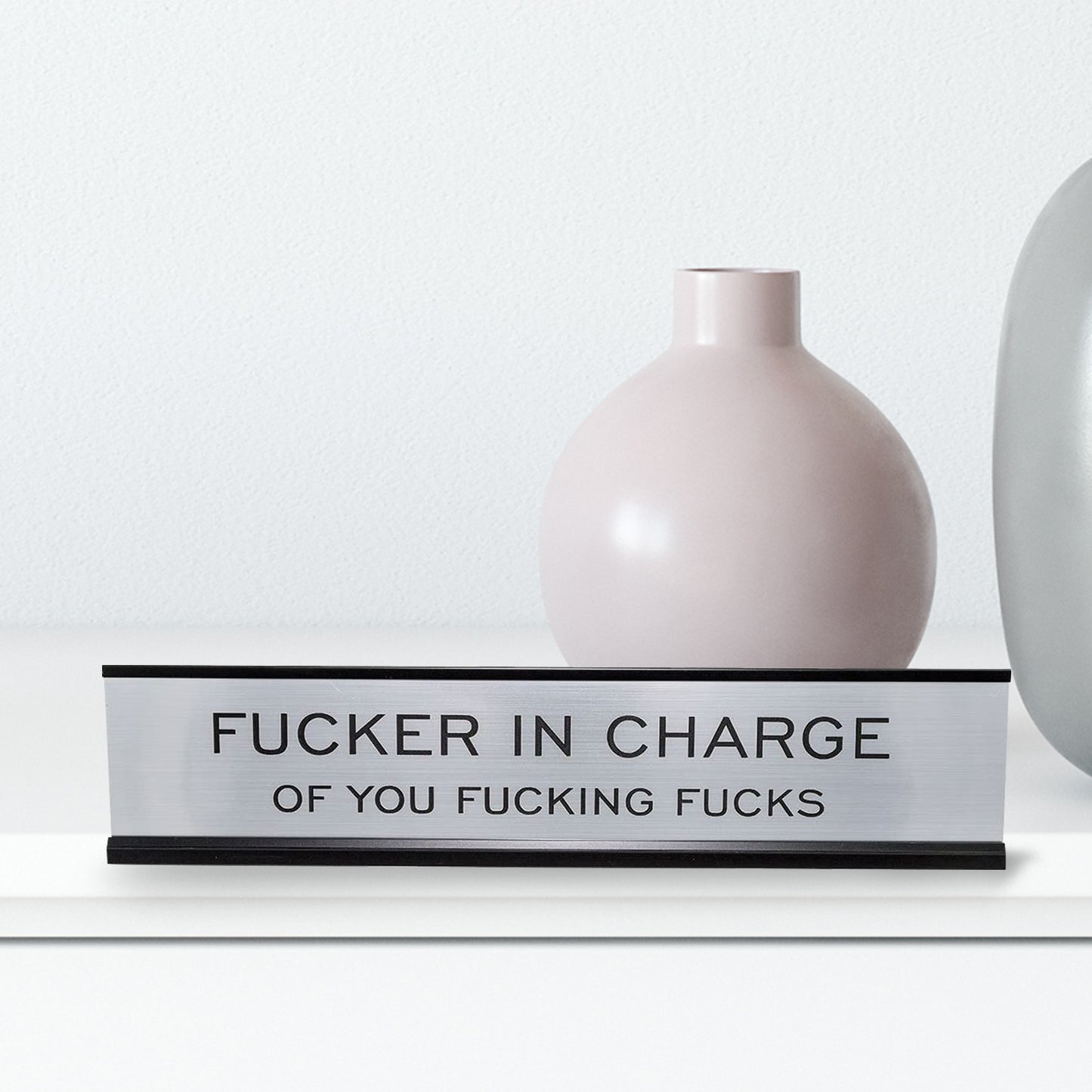 Fucker In Charge Of You Fucking Fucks 2"x10" Nameplate Desk Sign