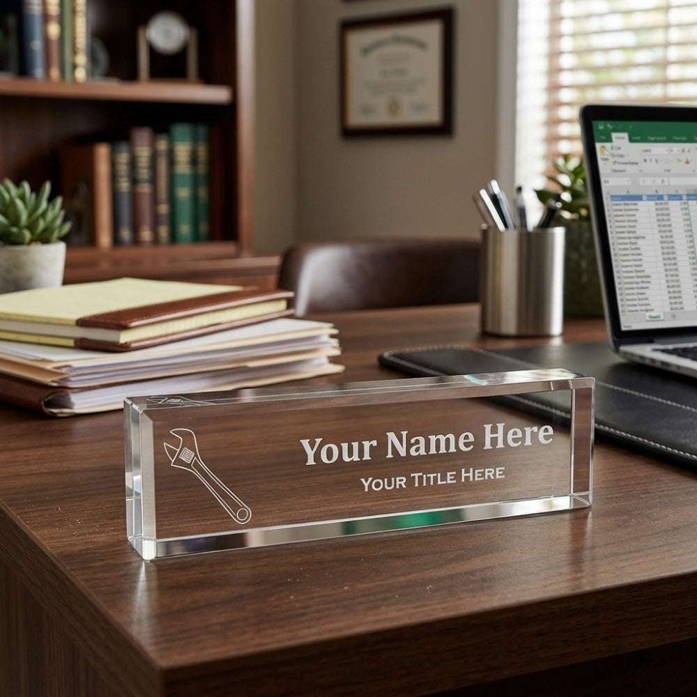 Engineer Themed, Personalized Acrylic Desk Sign Spanner and Wrench (2 x 10")