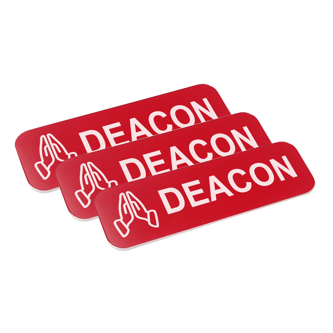Deacon, 1 x 3" Name Tag/Badge, Praying Hands Design (3 Pack)