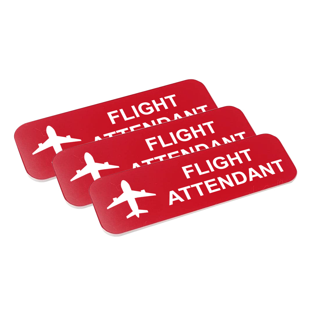 Flight Attendant 1 x 3" Name Tag/Badge, (3 Pack)