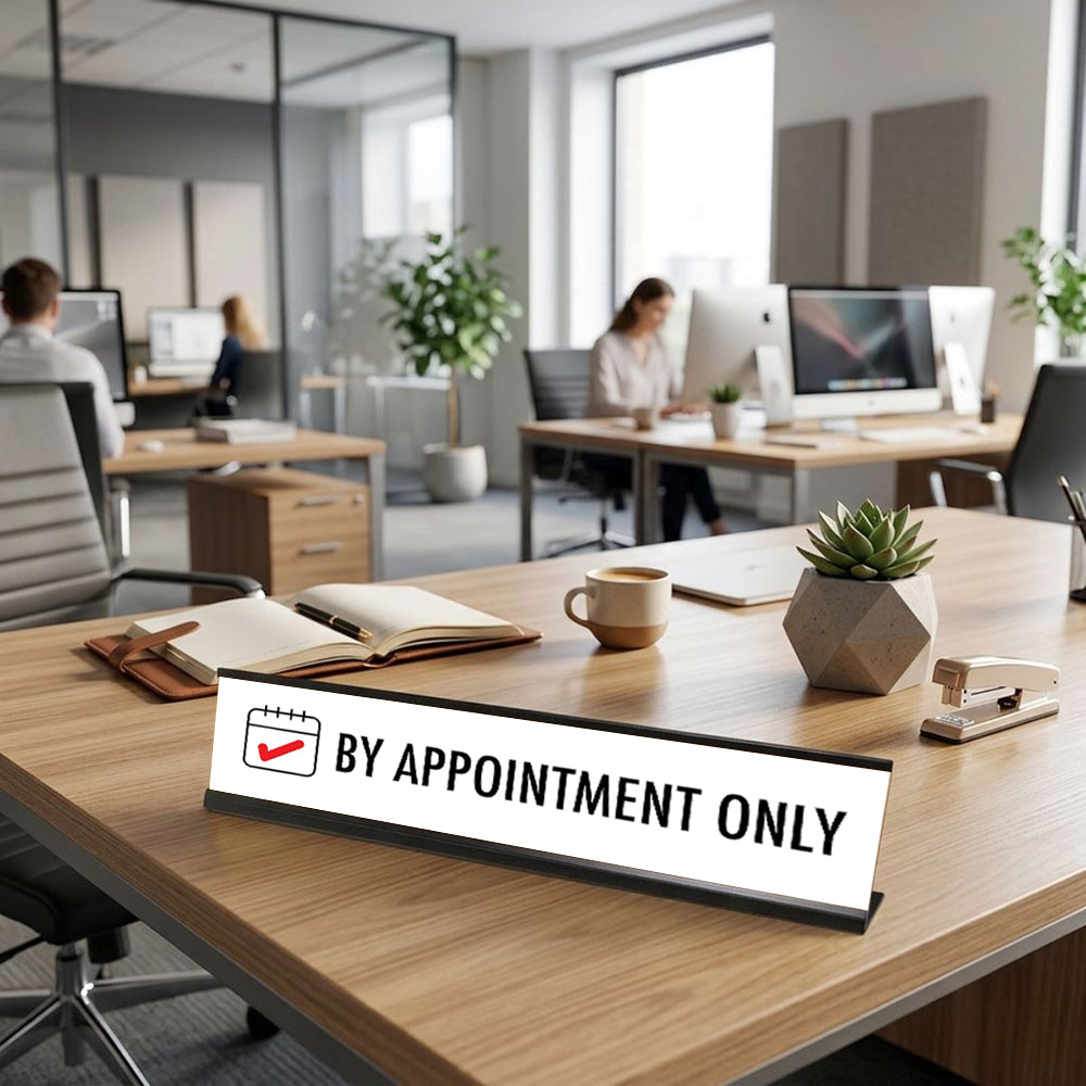By Appointment Only, Check Black Frame, Desk Sign (2x8")