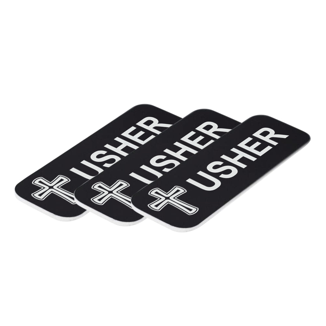 Usher 1 x 3" Name Tag/Badge, Cross Design (3 Pack)