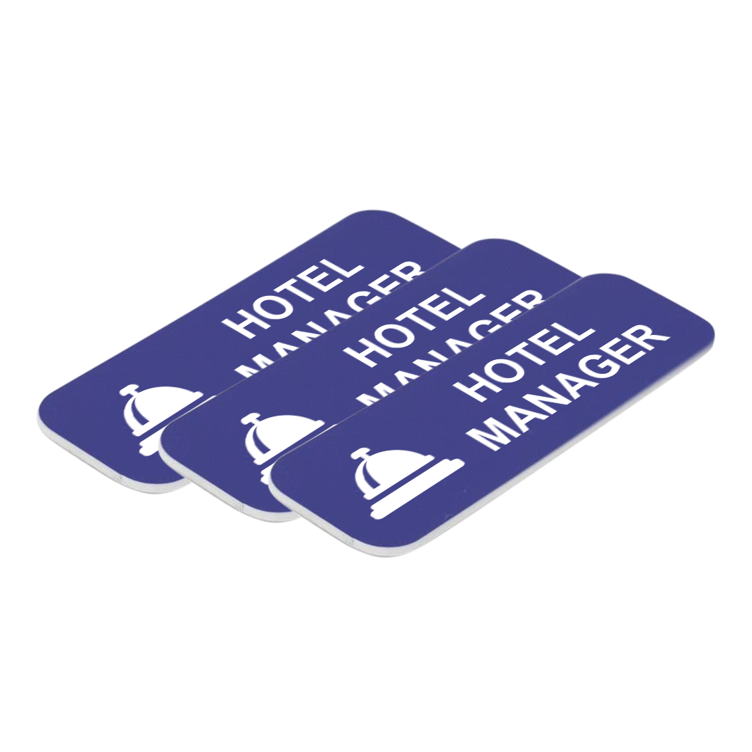 Hotel Manager (Bell) 1 x 3" Name Tag/Badge, (3 Pack)