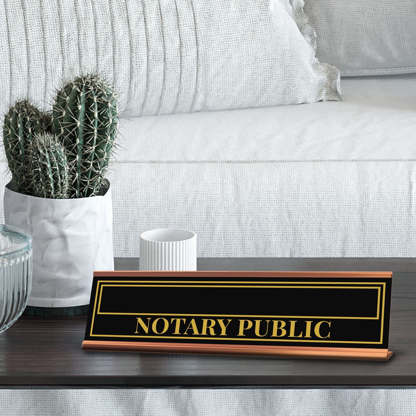 Signs ByLITA Custom Name Notary Public Rose Gold Frame Desk Sign (2x8") | Enter Your Name Personalize Sign