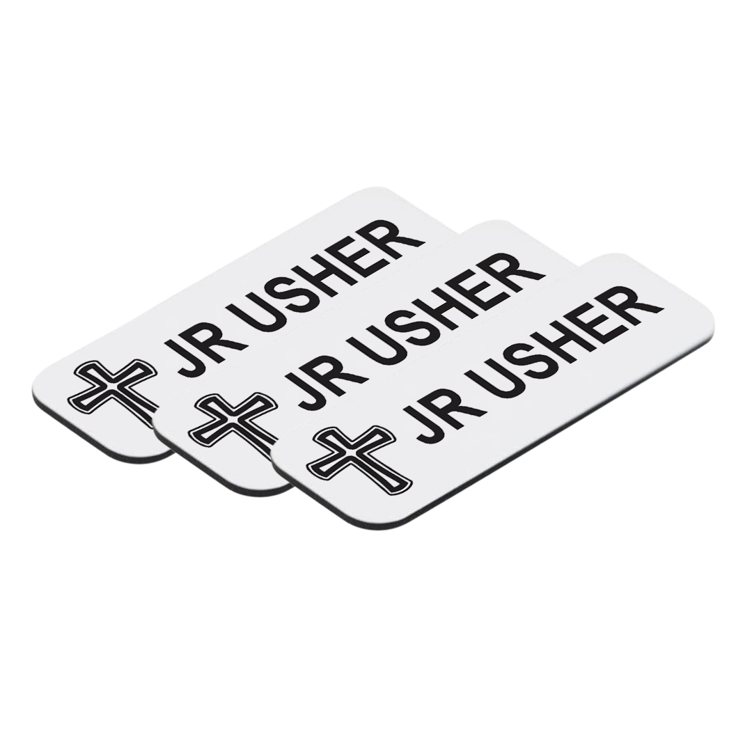 Jr Usher 1 x 3" Name Tag/Badge, Cross Design (3 Pack)