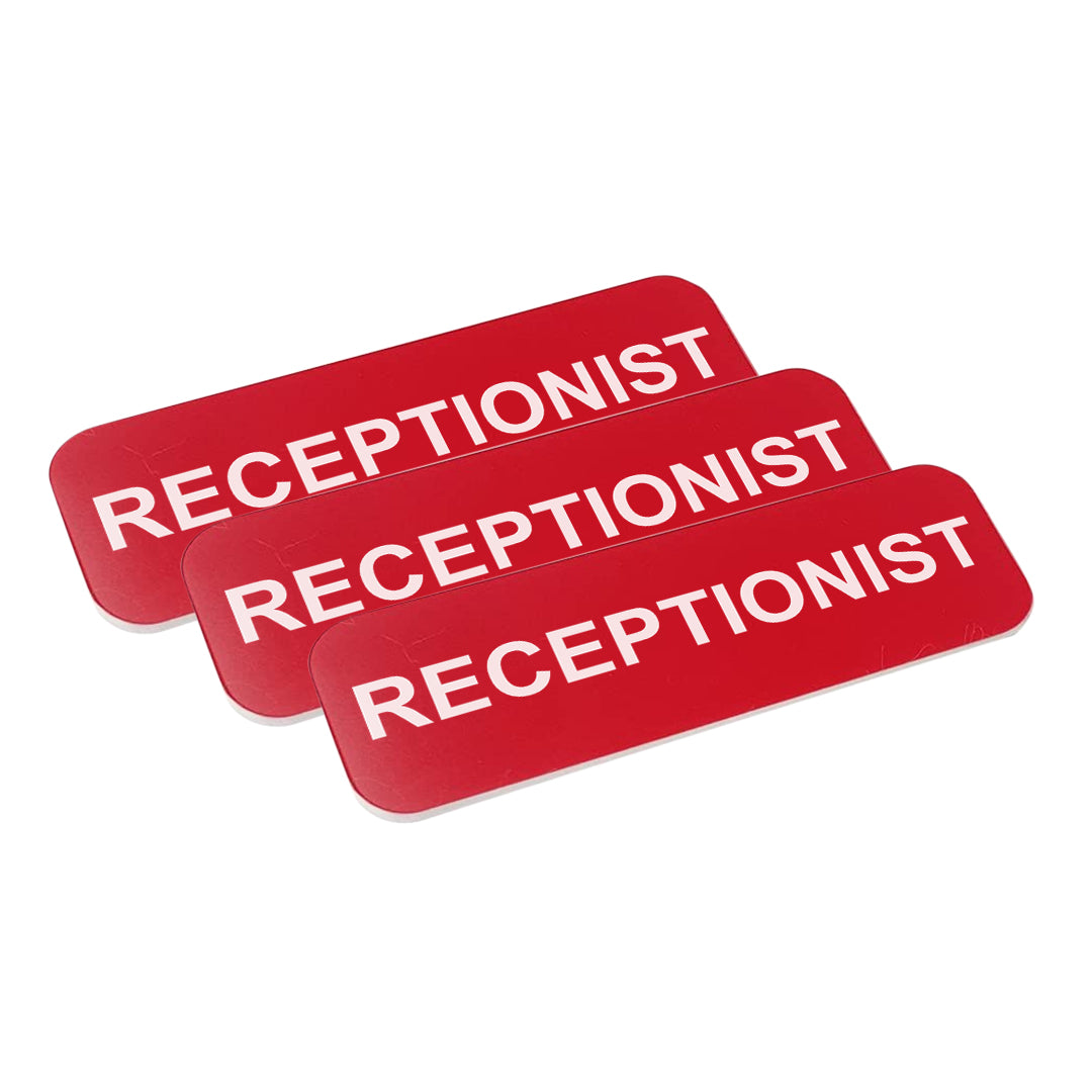 Red Receptionist 1 x 3" Name Tag, (3 Pack)