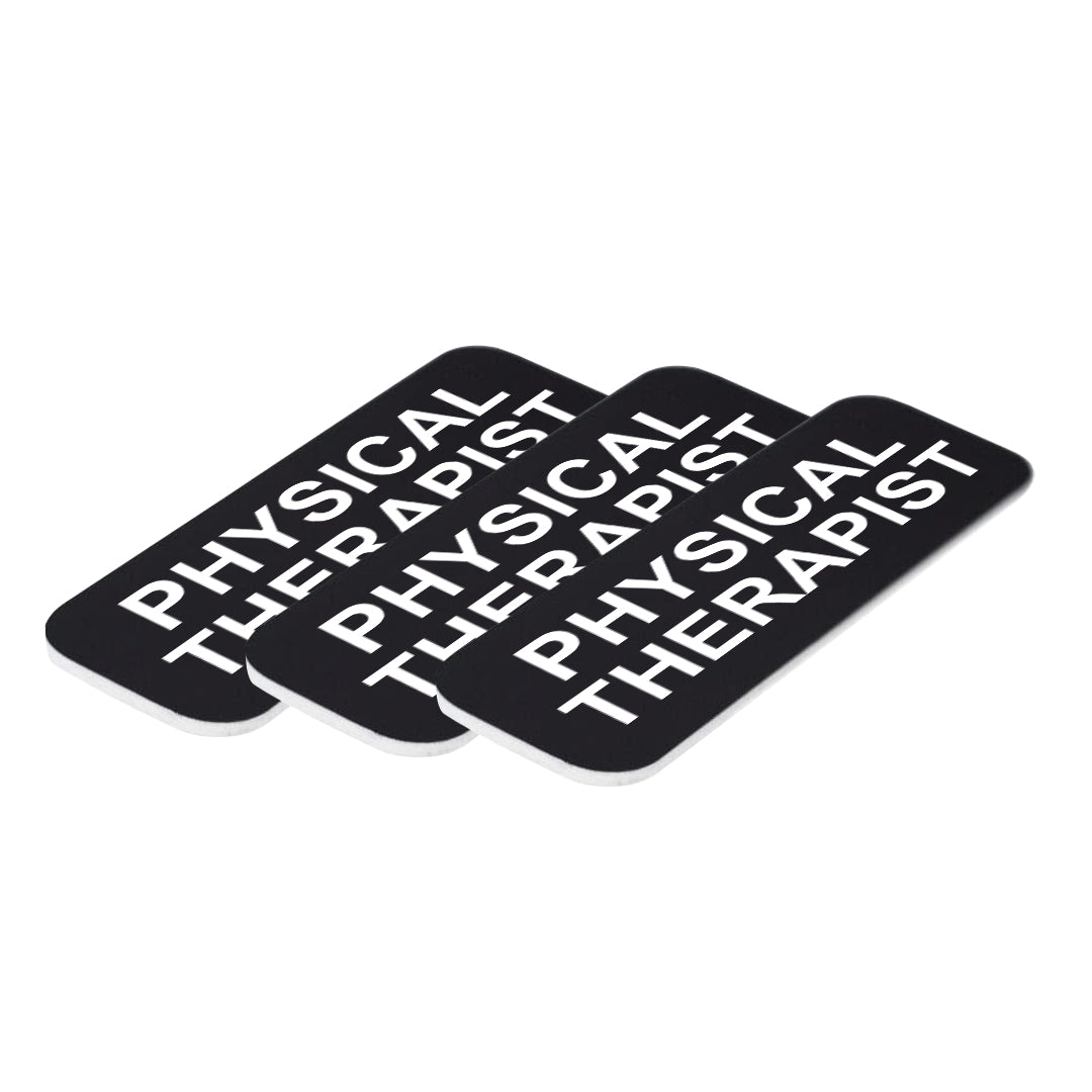 Black Physical Therapist 1 x 3" Name Tag, (3 Pack)
