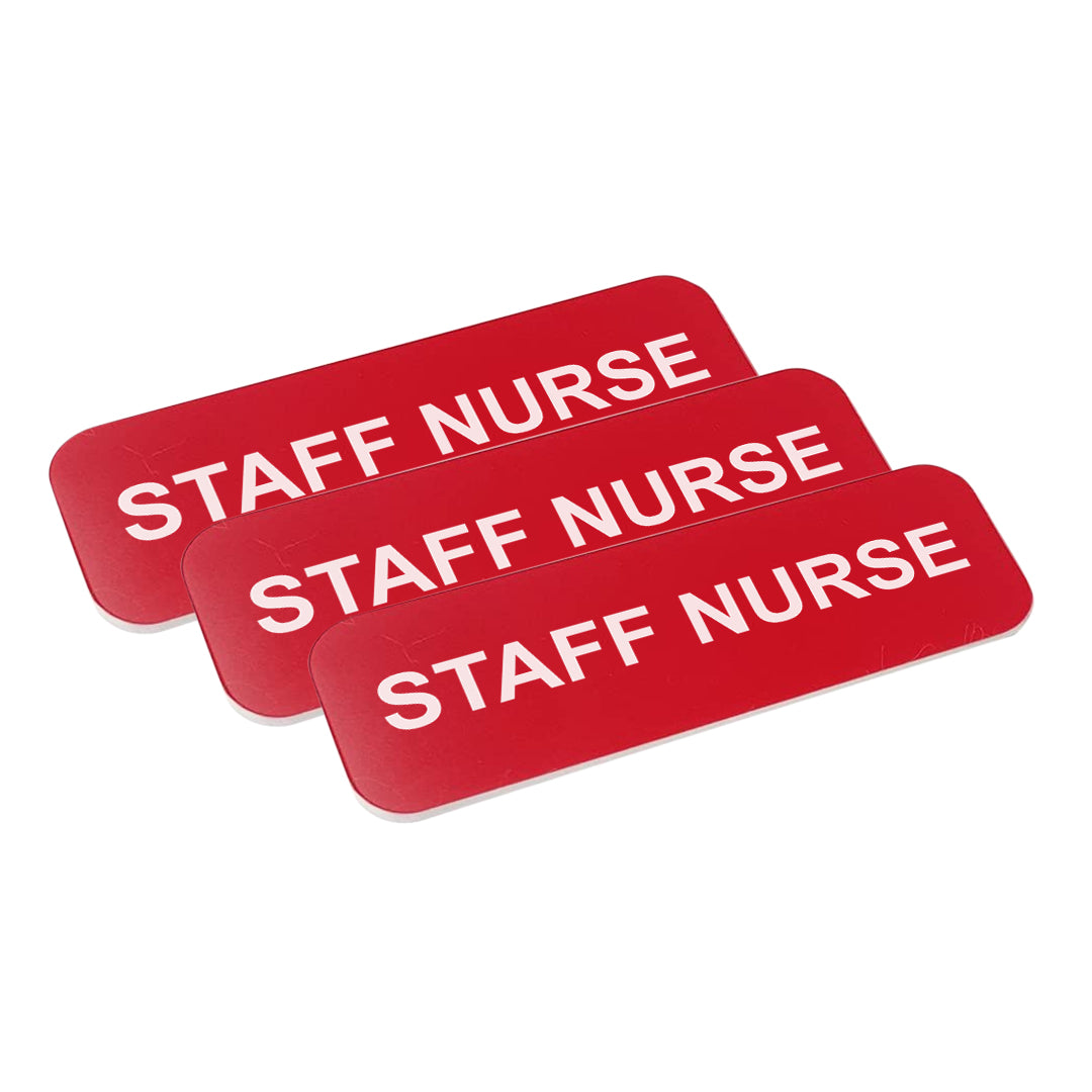 Red Staff Nurse 1 x 3" Name Tag, (3 Pack)