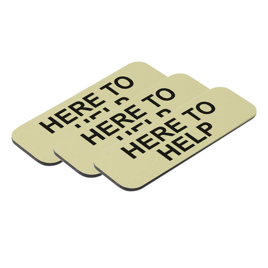 Brushed Gold Here To Help 1 x 3" Name Tag, (3 Pack)