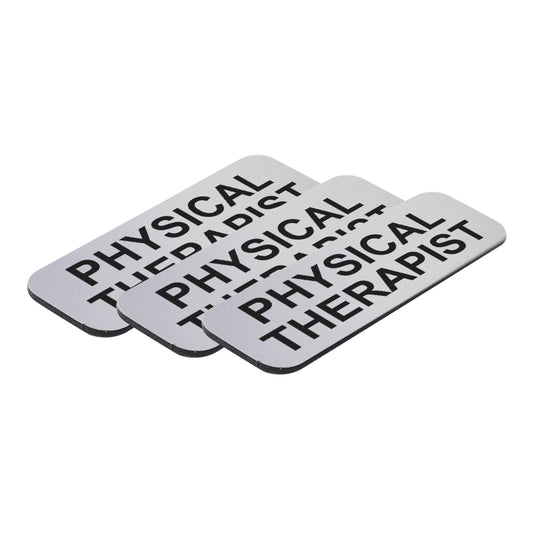 Brushed Silver Physical Therapist 1 x 3" Name Tag, (3 Pack)