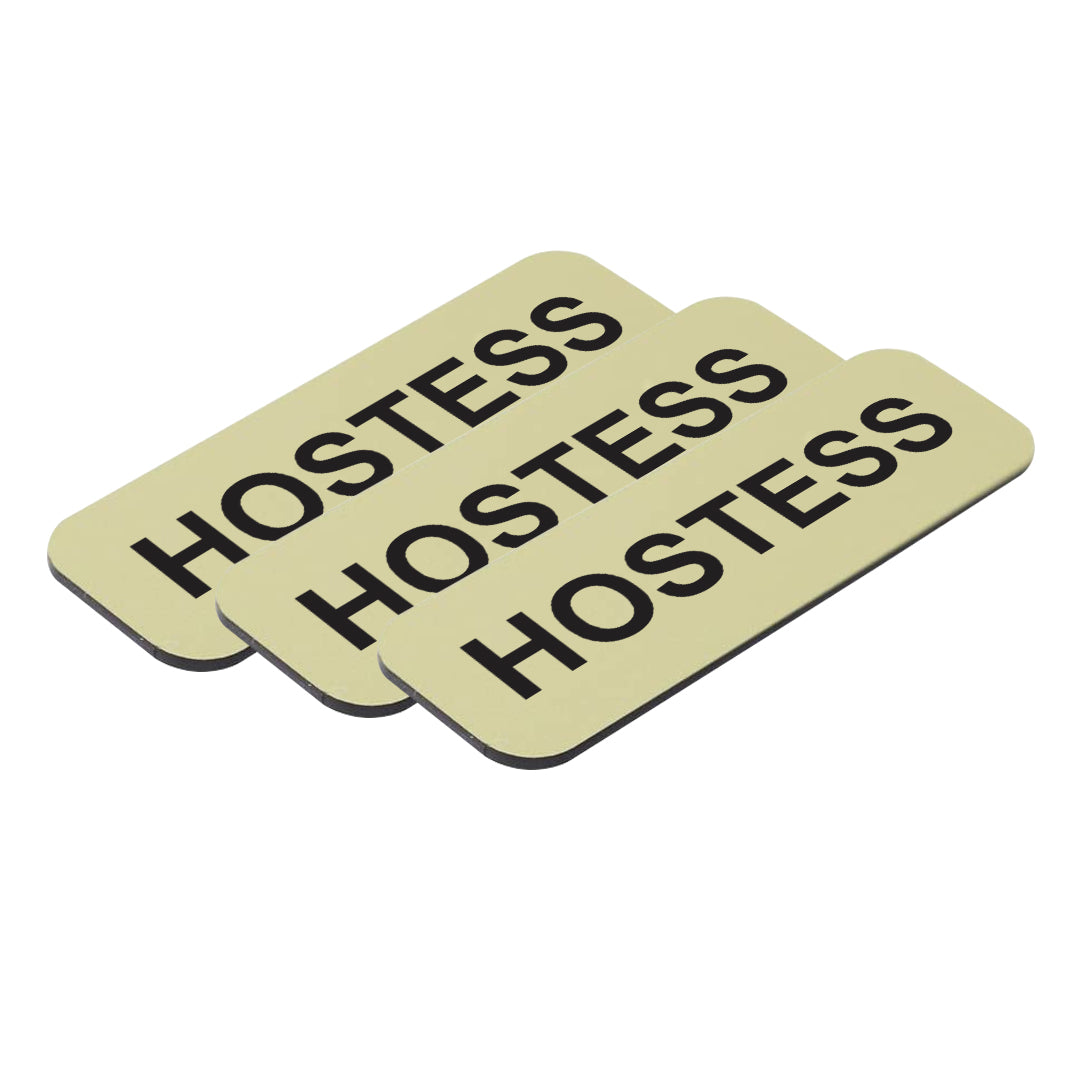 Brushed Gold Hostess 1 x 3" Name Tag, (3 Pack)