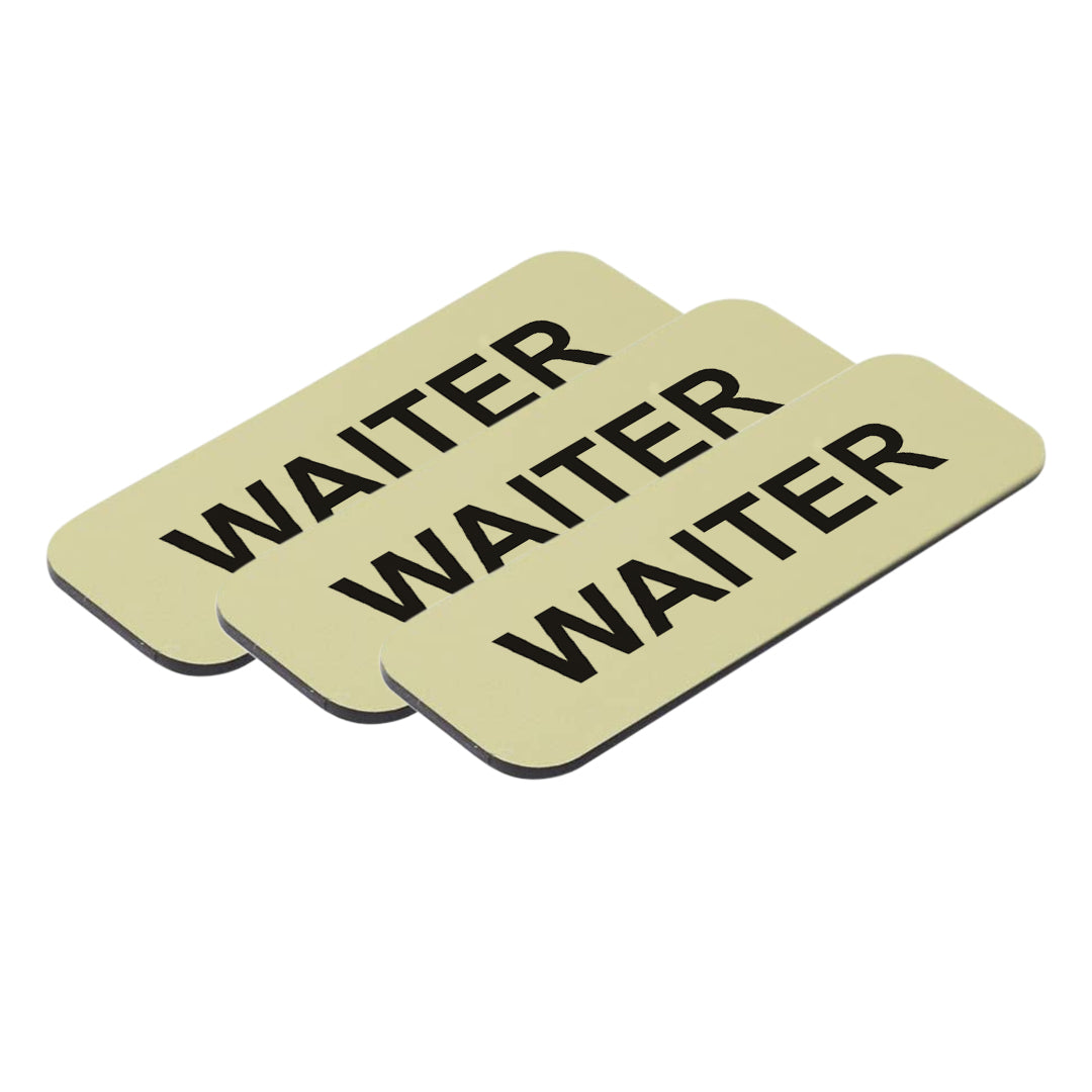 Brushed Gold Waiter 1 x 3" Name Tag, (3 Pack)