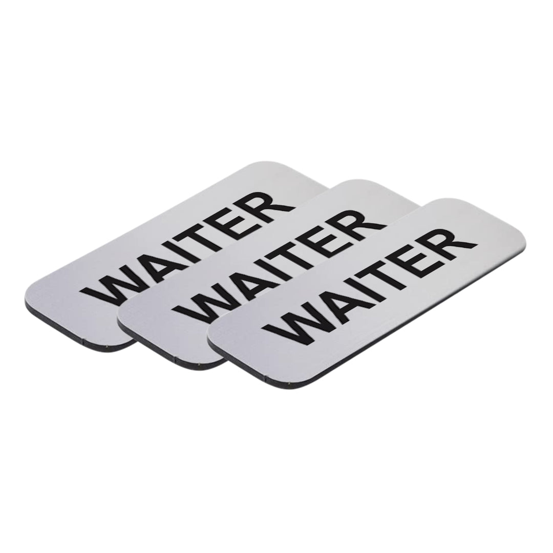 Brushed Silver Waiter 1 x 3" Name Tag, (3 Pack)