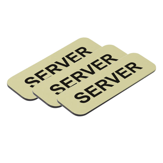 Brushed Gold Server 1 x 3" Name Tag, (3 Pack)
