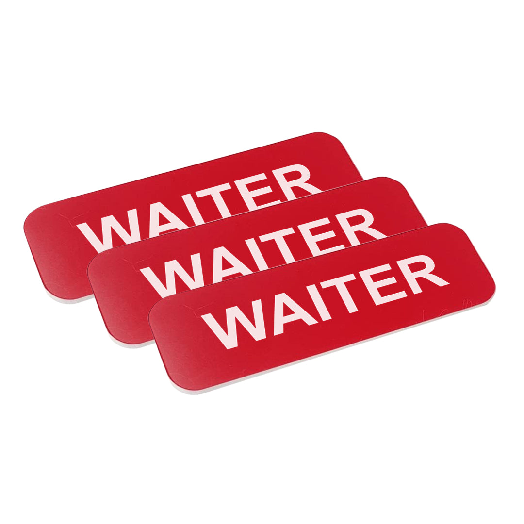 Red Waiter 1 x 3" Name Tag, (3 Pack)