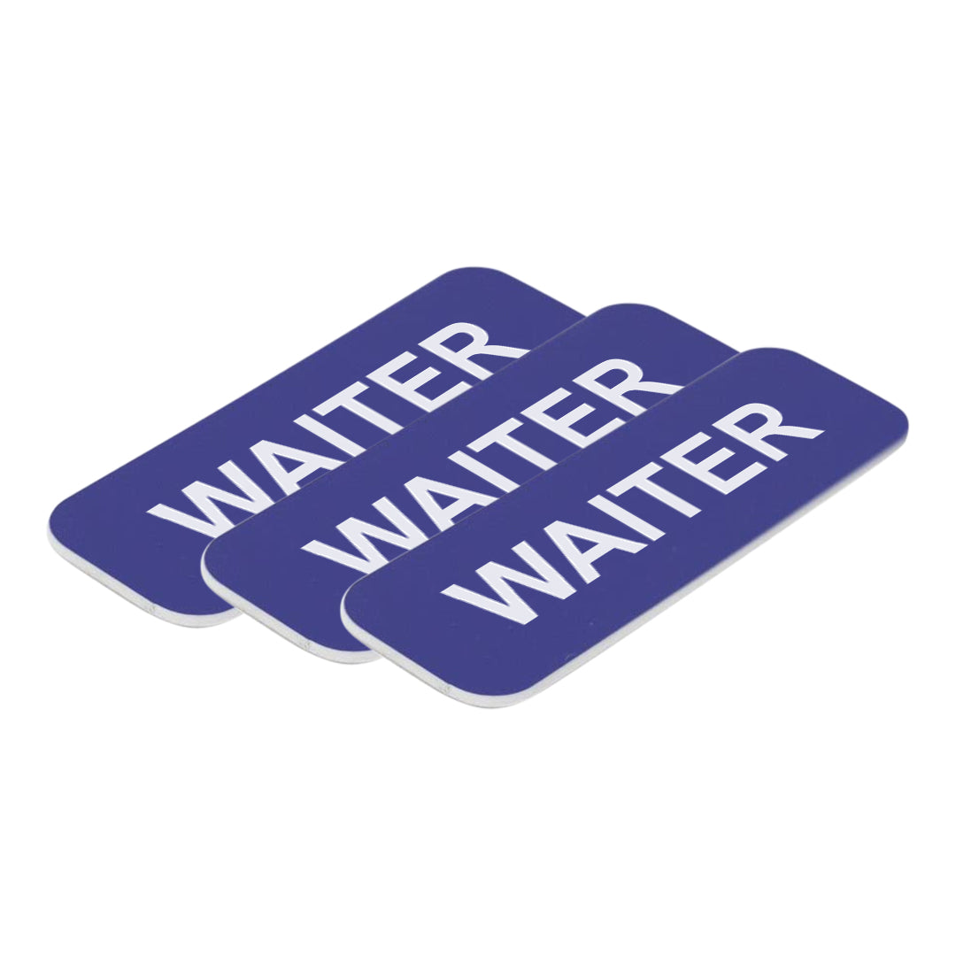 Blue Waiter 1 x 3" Name Tag, (3 Pack)